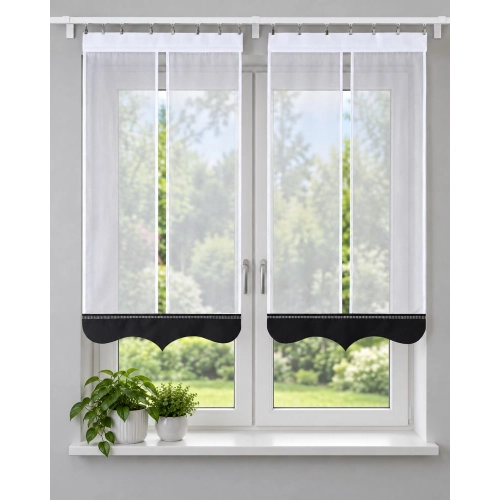 Firany panelowe LUNA FL825 – komplet 2 paneli z czarnym ażurem